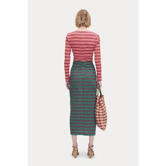 Rachel Comey Lamarr Dress Green Multi Stretchy Stripe Seersucker Size 6 NWT $595 - Picture 2 of 16